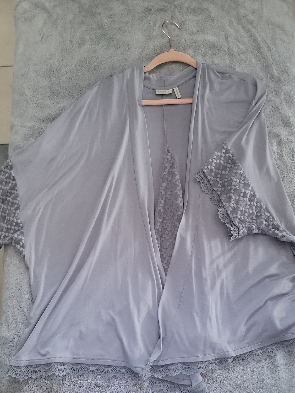 Logo By Lori Goldstein Flowy Lace Trim Cardiga